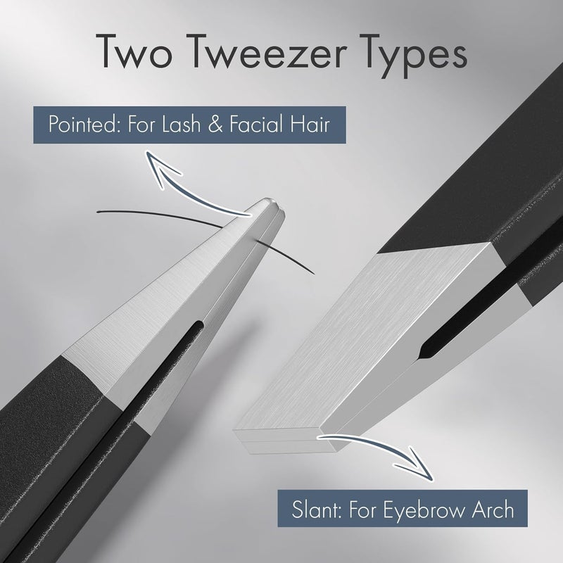 EZ2LIVE Tweezers for Women Facial Hair, Slant & Point Tip 2 Pack Eyebrow Tweezers for Men, Professional Tweezer Set Stainless Steel Precision Tweezers for Eyebrows, Splinter, Ingrown Hair Removal - Image 2